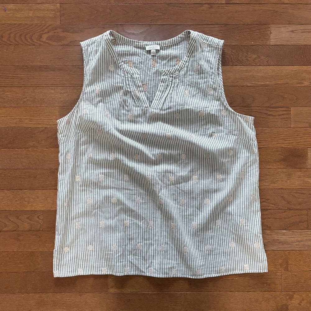 Talbots Cotton Striped Tank Top with Metallic Embroidery